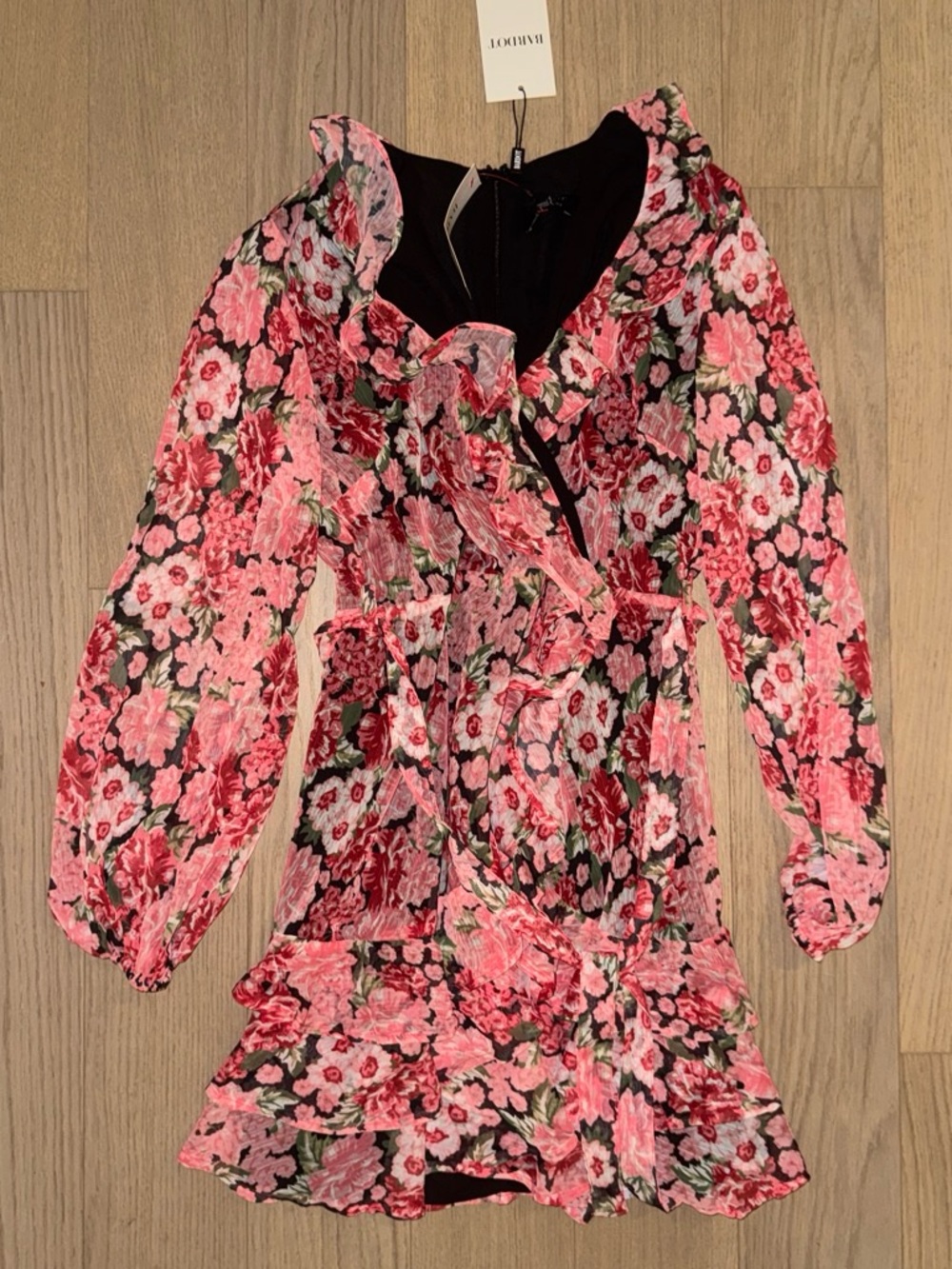 Floral Pink Ruffle Wrap Dress